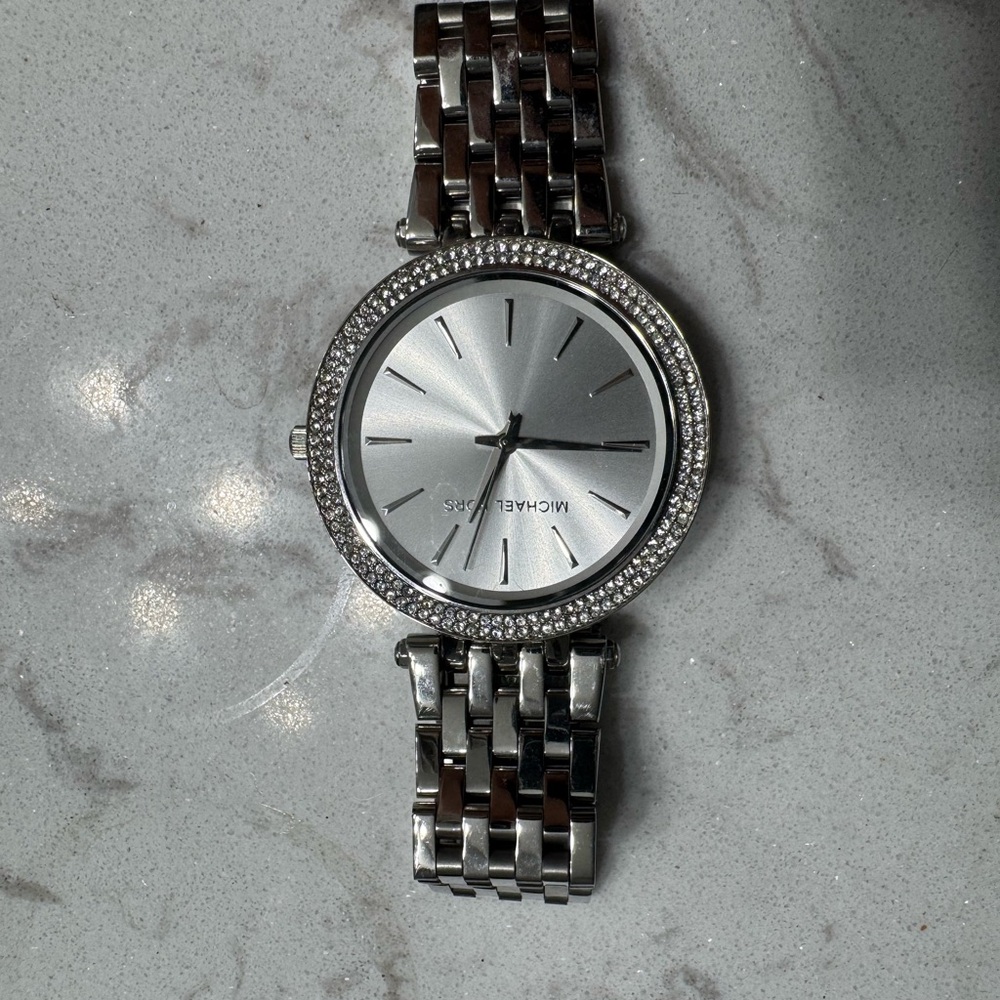 Michael Kors Silver Tone Watch with Crystal Bezel